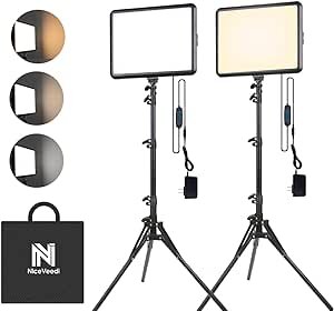 2-Pack Photography Lighting Kit, NiceVeedi 22W LED Video Light Kit, 2900-7000K Dimmable Studio Light with Tripod Stand, 73" Stream Light for Video Recording