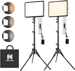 2-Pack Photography Lighting Kit, NiceVeedi 22W LED Video Light Kit, 2900-7000K Dimmable Studio Light with Tripod Stand, 73" Stream Light for Video Recording