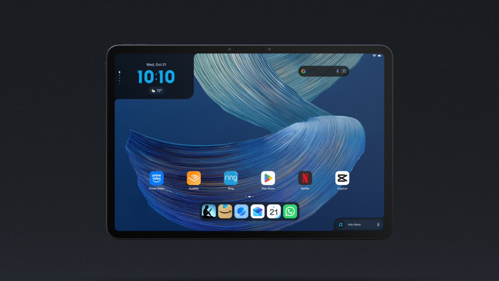 Front view of the Amazon Alexa Tablet 8 with its 8.7 inch display